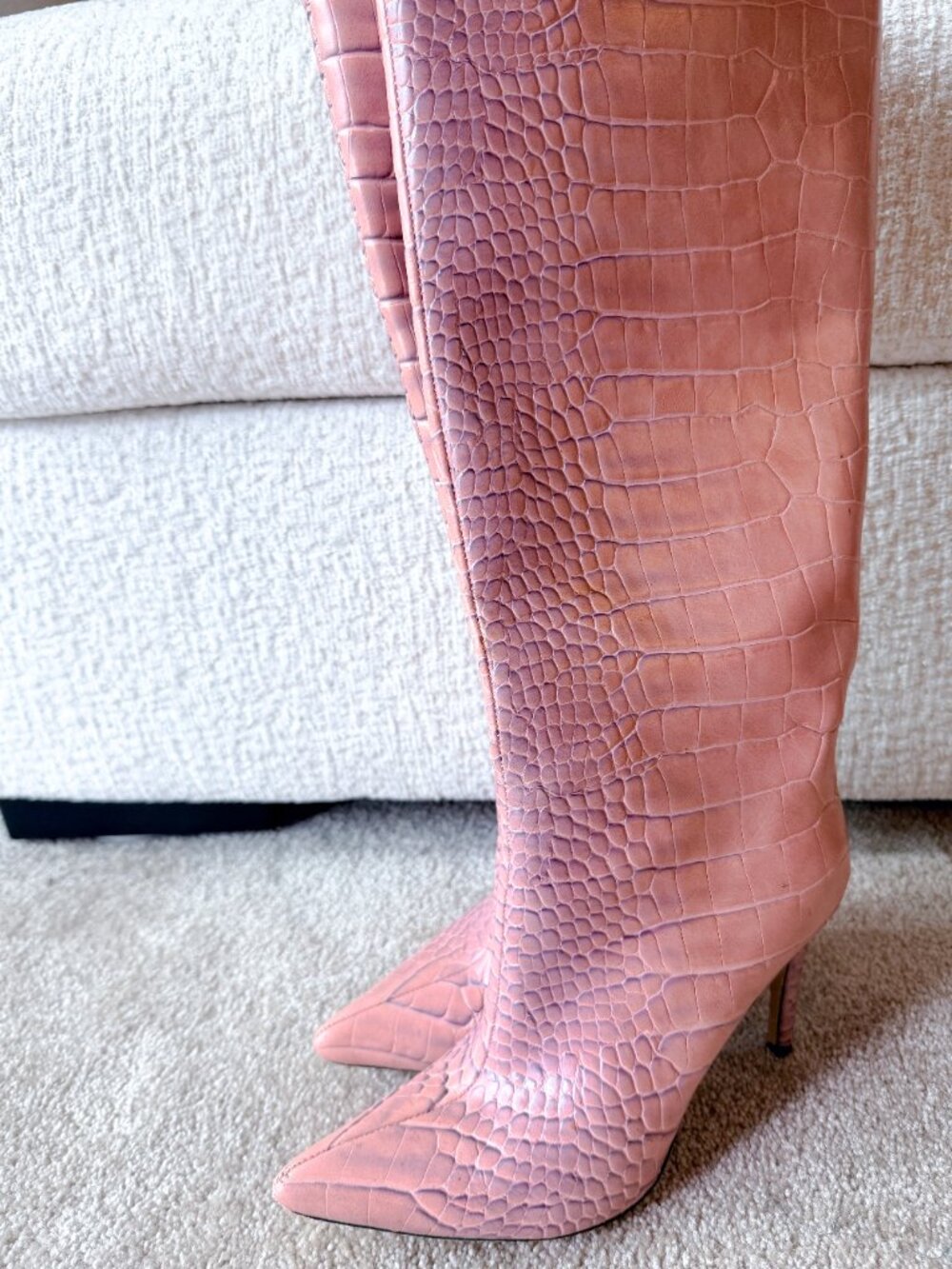 Missguided Pink Knee High Croc Heel Boots - Size 5